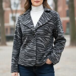 Susan Graver Animal Zebra Print Fleece Jacket w Oversized Notch Collar XS